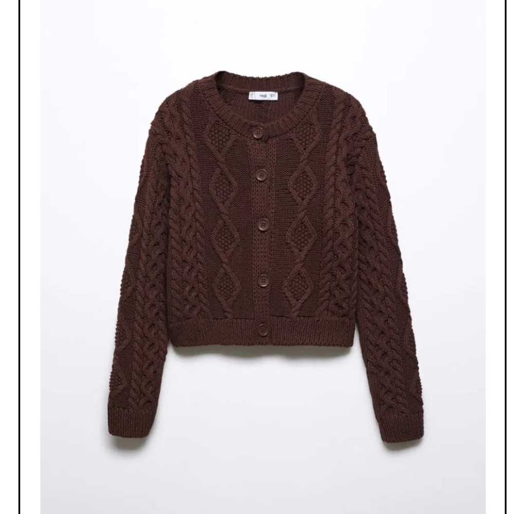 Mango Cable-Knit Cardigan Chocolate Brown
